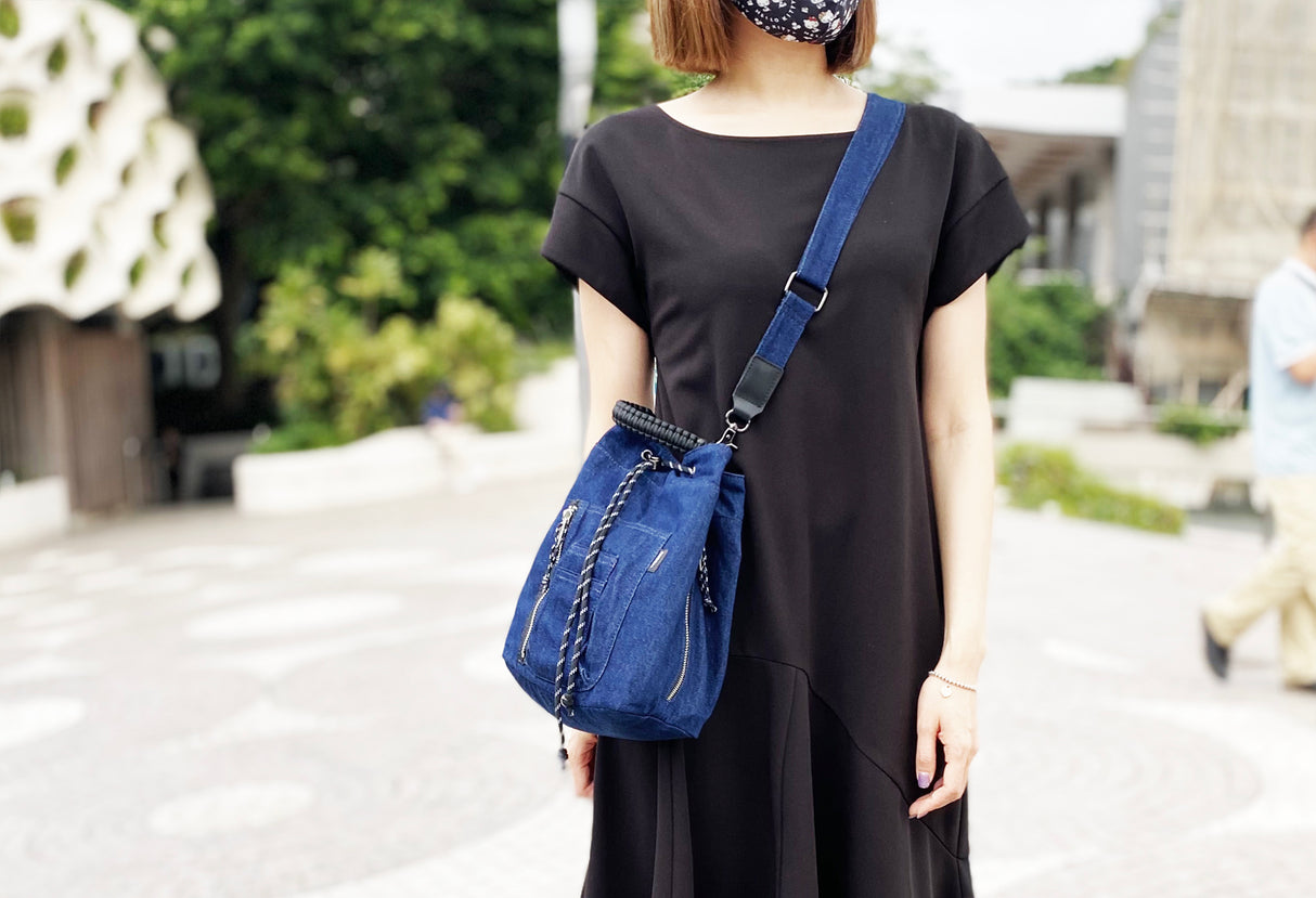 MA-1 MID SIZE 2 way drawstring Shoulder Bag (Denim)