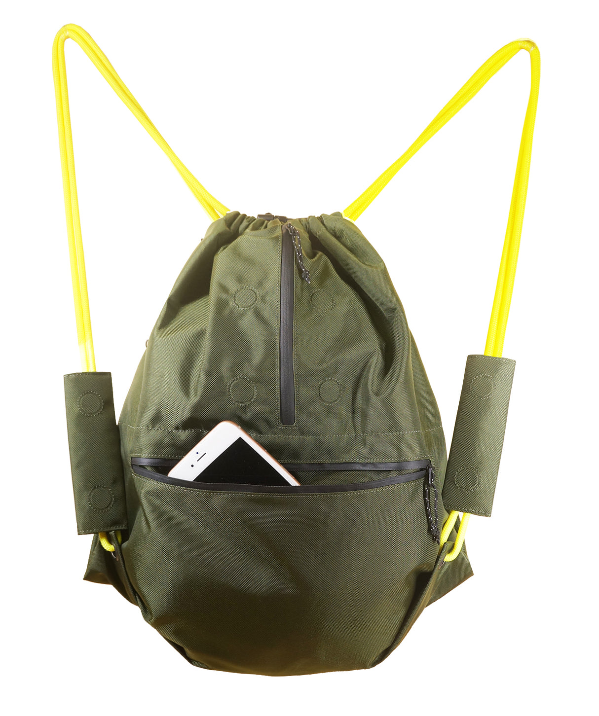 <A 000a001l02> LARGE SIZE Premium drawstring backpack (Green/Yellow)