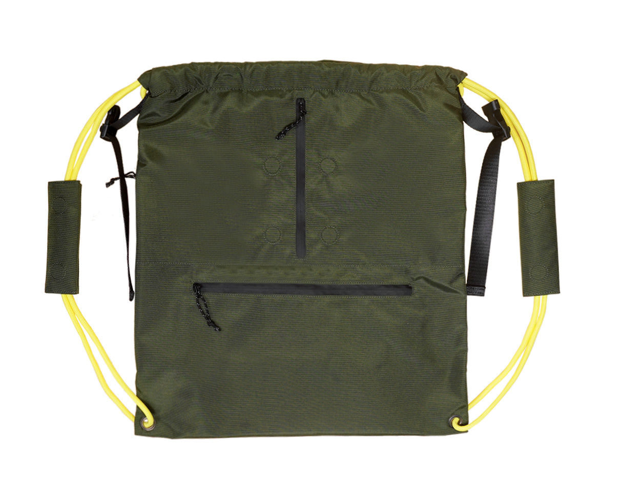 <A 000a001l02> LARGE SIZE Premium drawstring backpack (Green/Yellow)