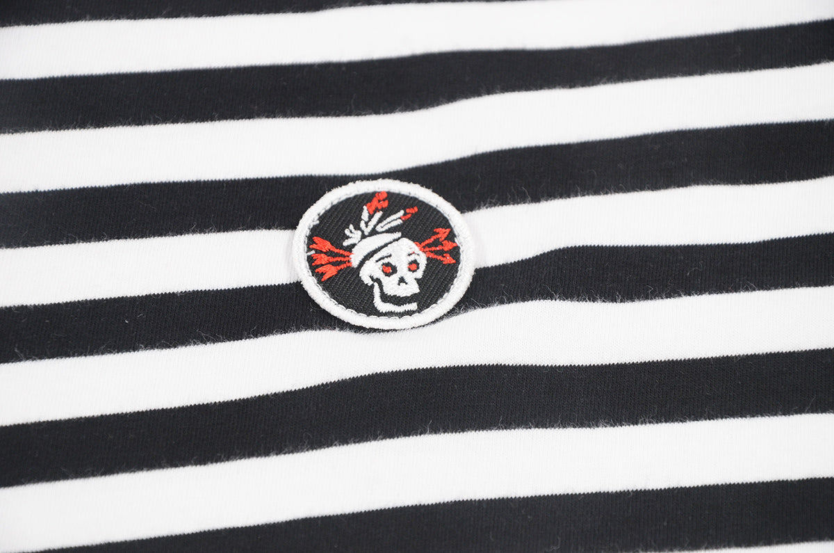 <A 080>Black/White Stripe Tee-TA Skull badge