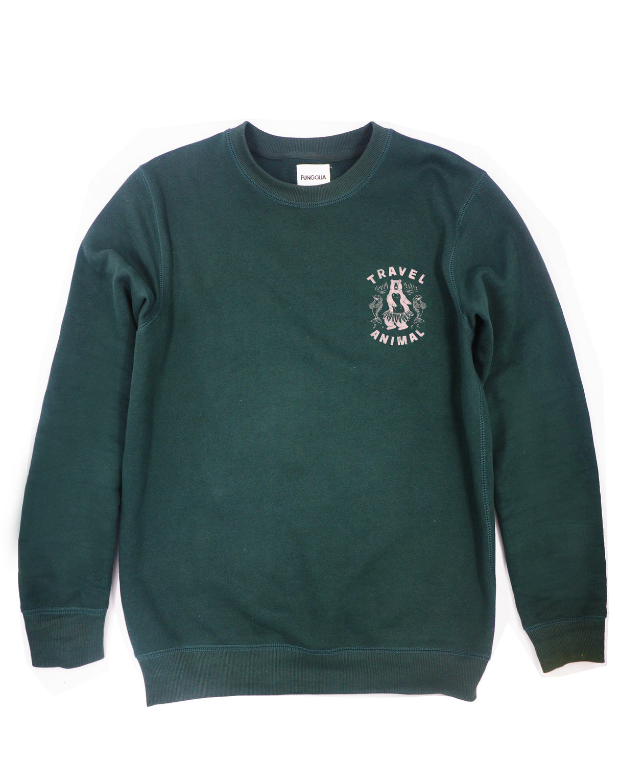 <A 001a98> Fungolia Fleece Crew neck Sweatshirt - TA Bear (Forest Green)