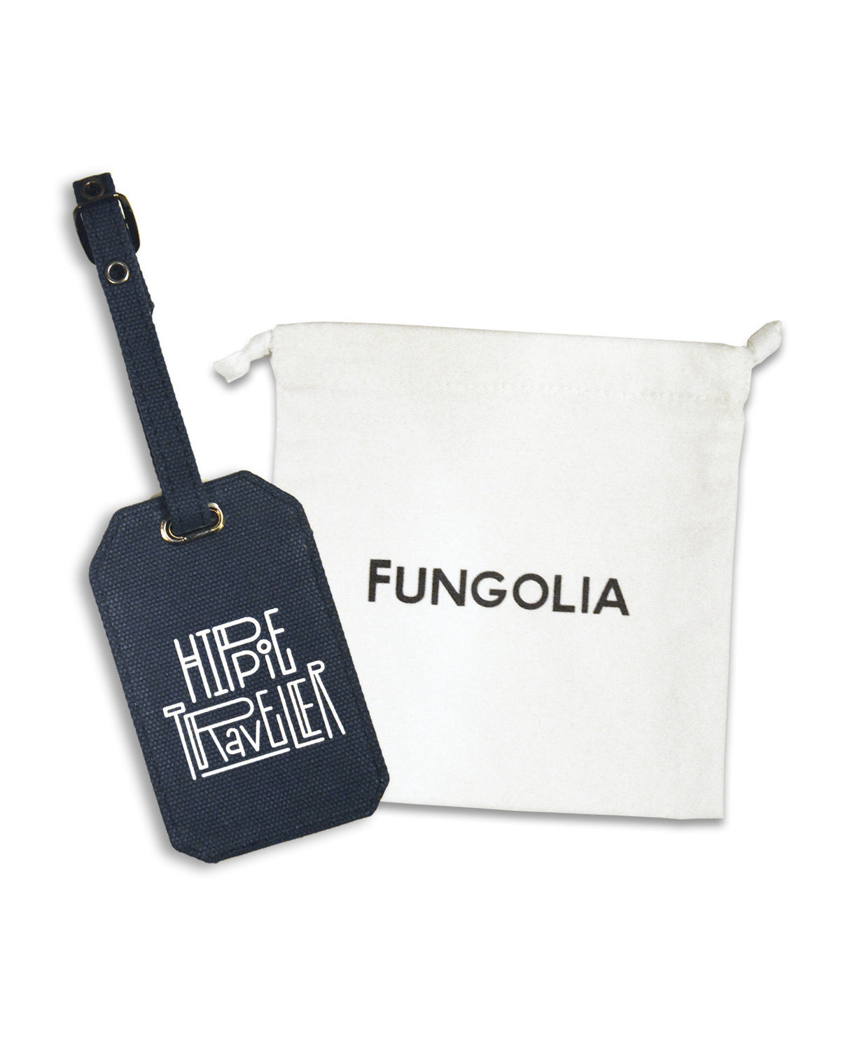 <Ah7> Fungolia Canvas Luggage Tag - Hippie Traveler (Navy Blue)