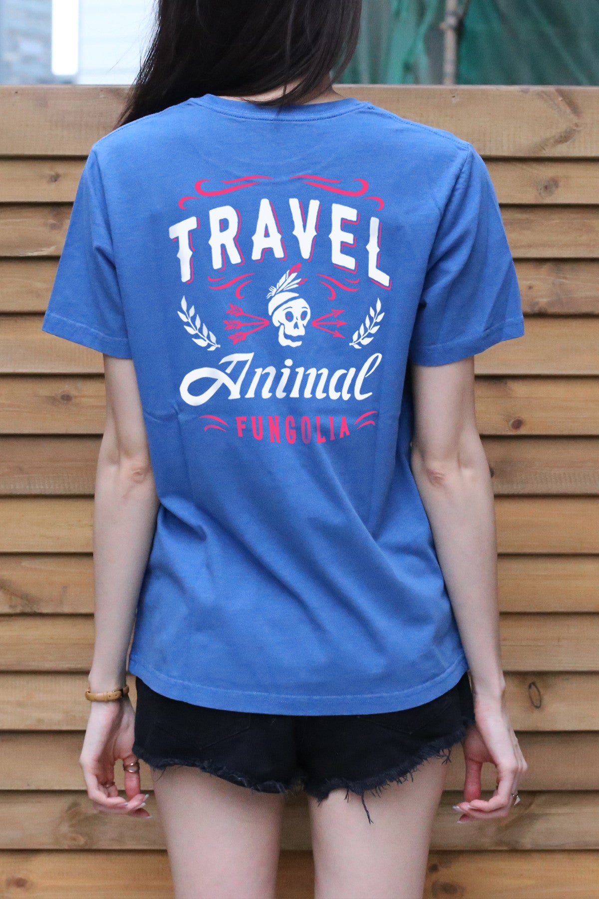 <A 095> Skull Travel Animal - Garment Dyed Blue