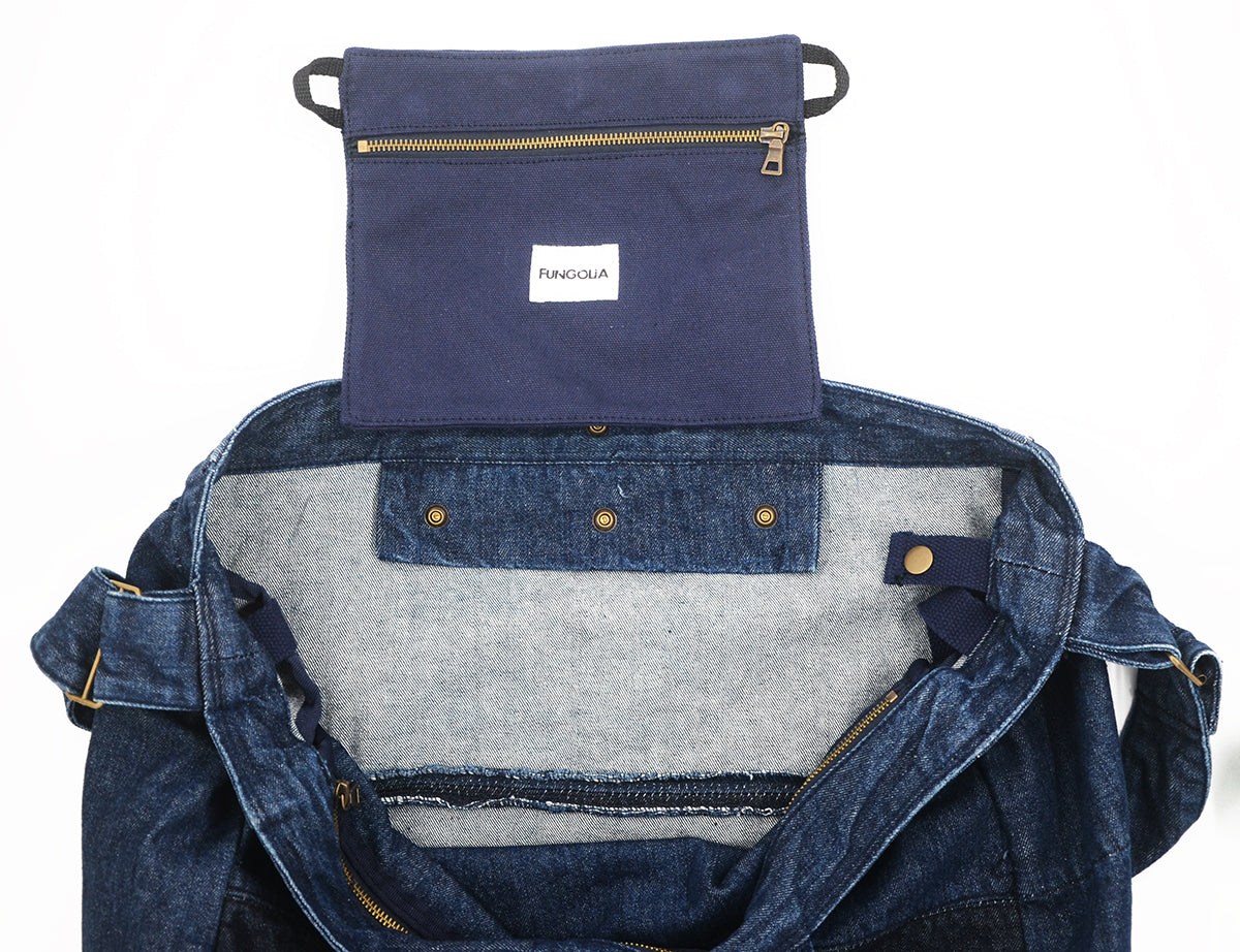 <a 002i1>Fungolia 2-in-1 Denim tote bag - 17" Large size