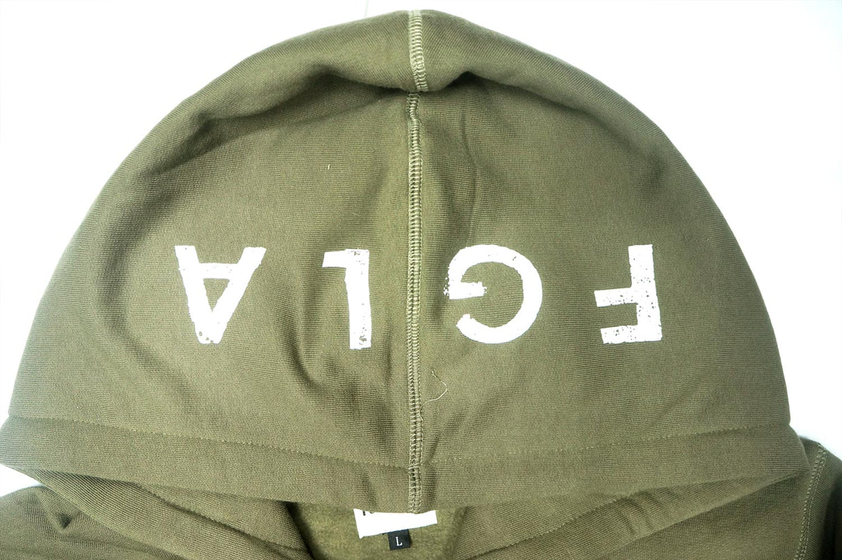 <A 000a001z2>Fungolia Big Hood Fleece Zip-Up Hoodie - Forever Hungry (Army Green)