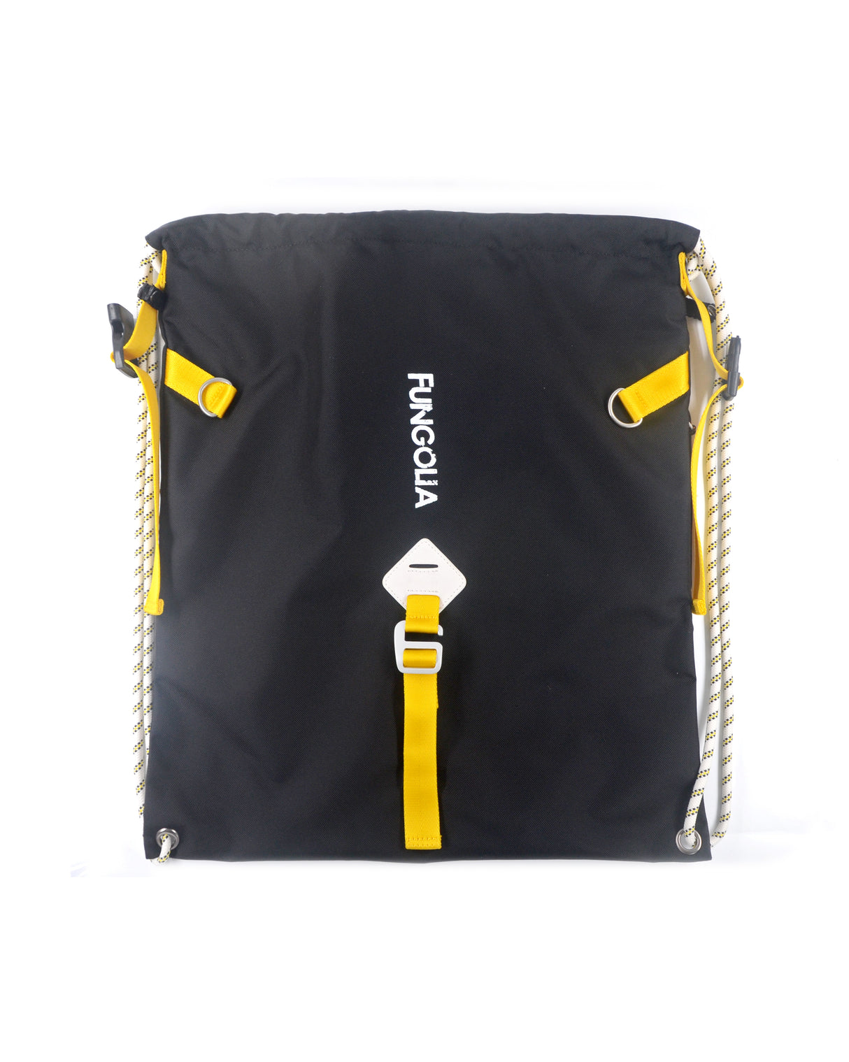 <A 001b1> Fungolia Premium drawstring backpack (Black/Yellow)