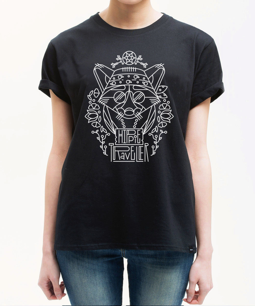 <P023>Travel Animal Tee - The Hippie Fox (black)