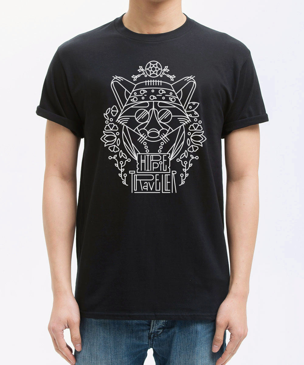 <P023>Travel Animal Tee - The Hippie Fox (black)