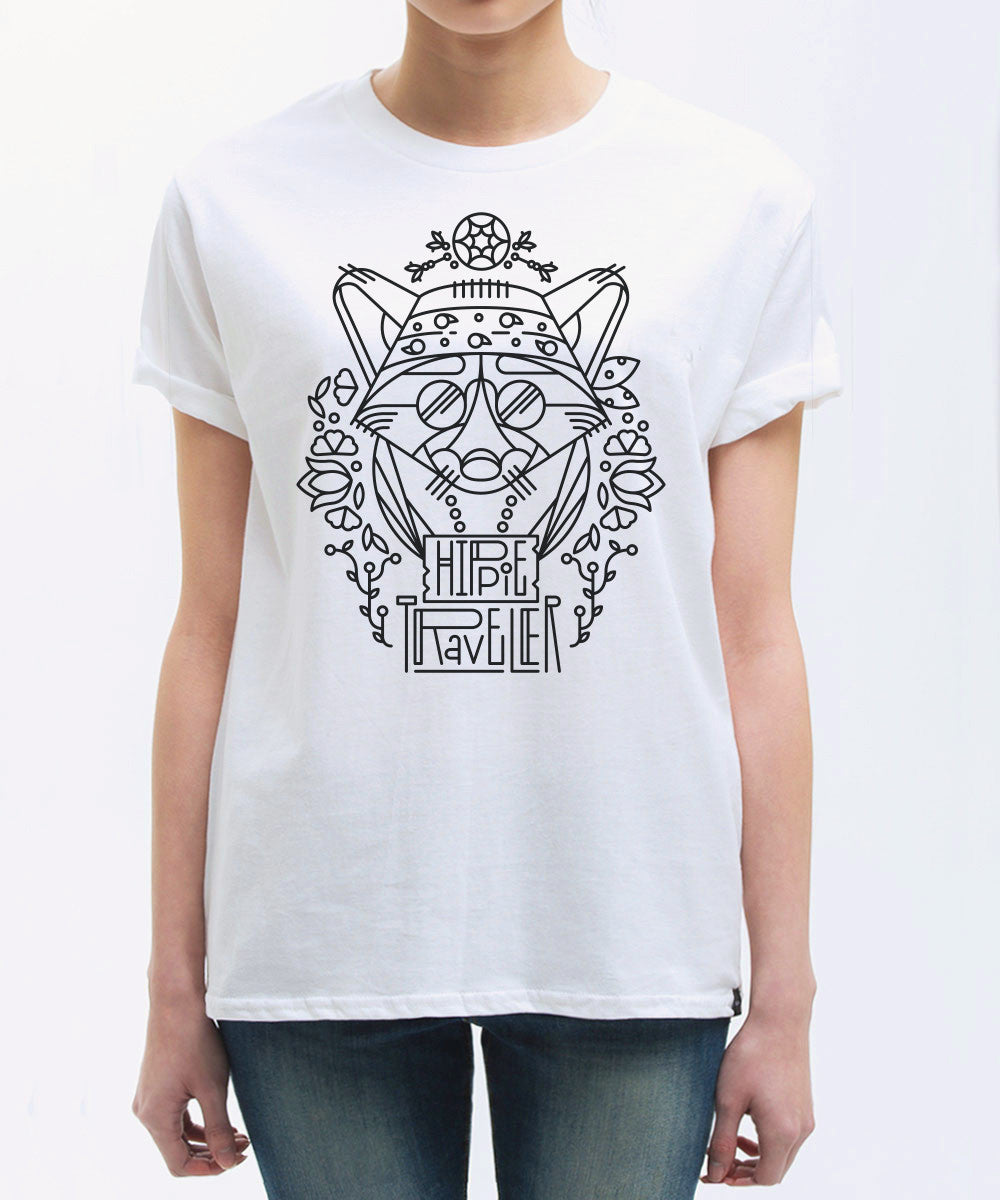<P022>Travel Animal Tee - The Hippie Fox (white)