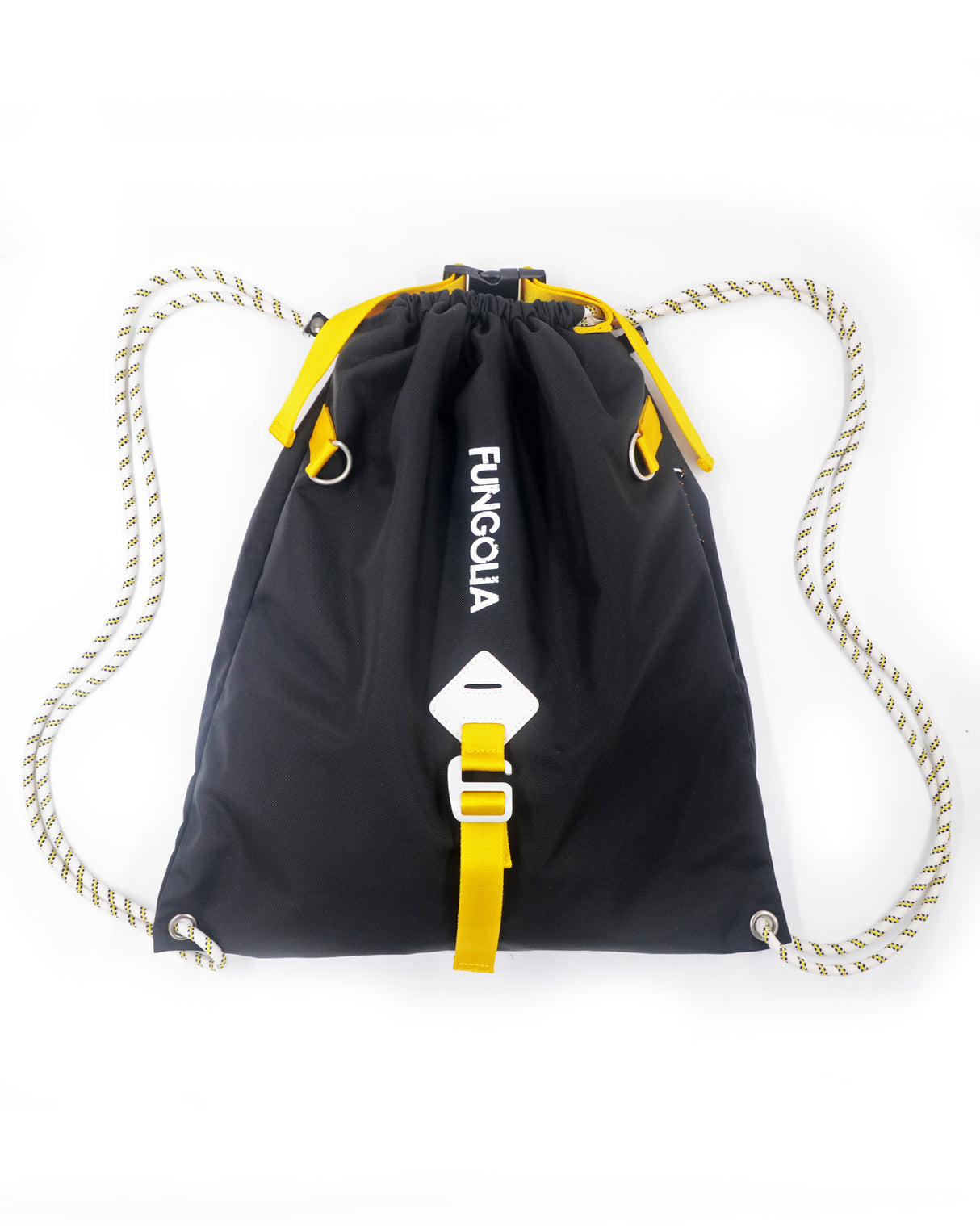 <A 001b1> Fungolia Premium drawstring backpack (Black/Yellow)