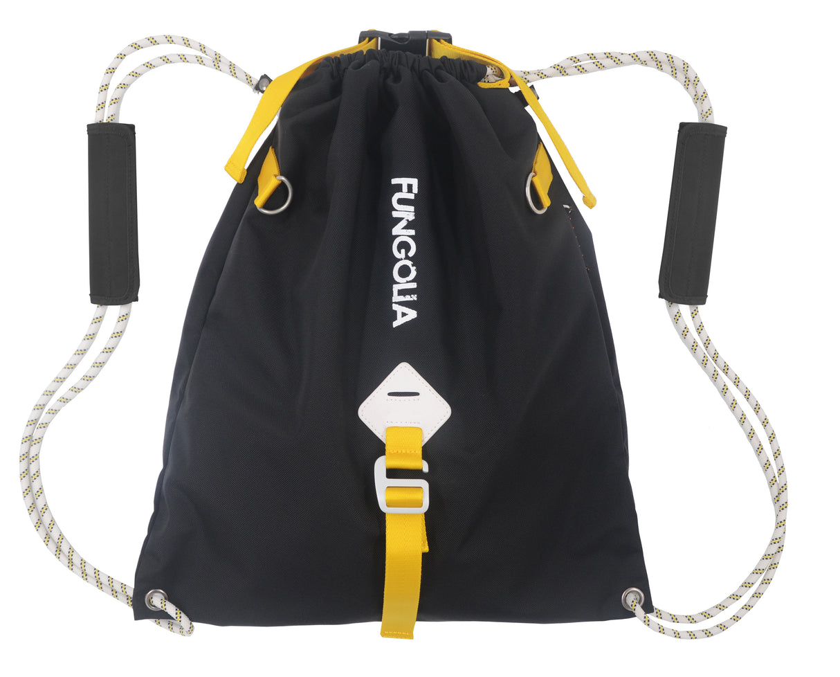 <A 001b1> Fungolia Premium drawstring backpack (Black/Yellow)