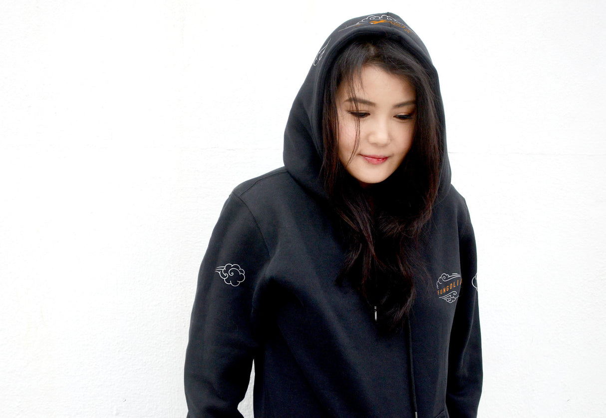 <Ab 008>Fungolia fleece Hoodie - Monkey Wicked in the Wind (Black)