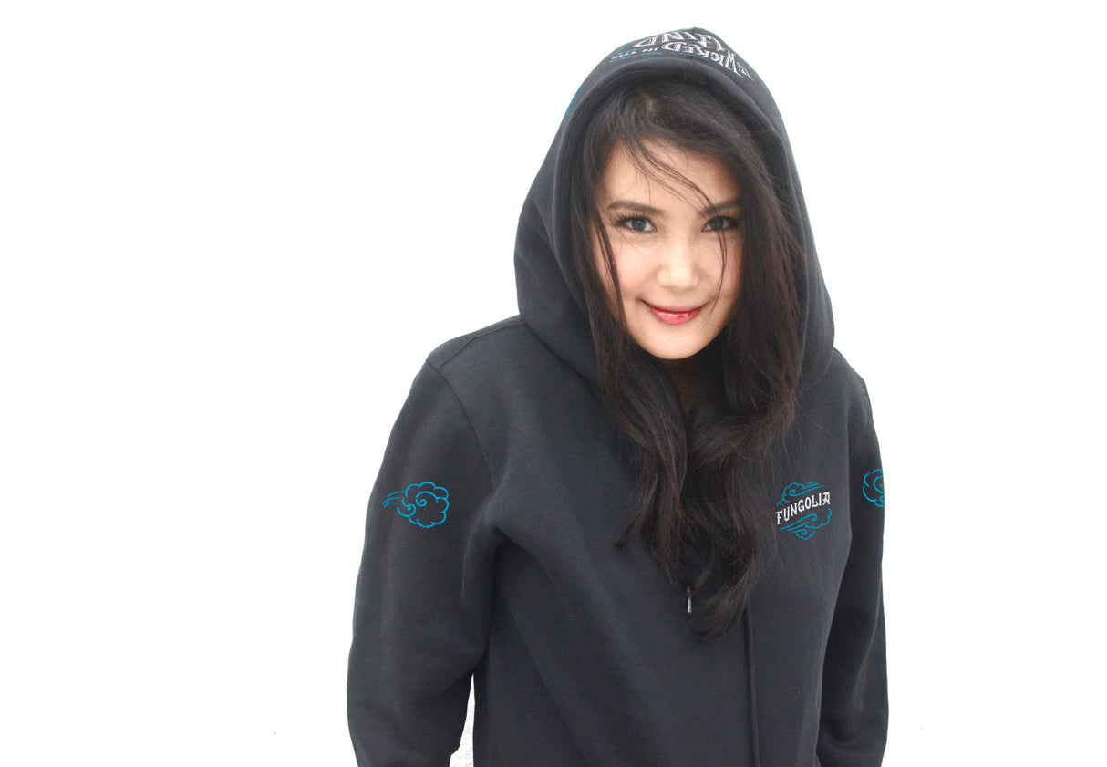 <Ab 007>Fungolia fleece Hoodie - Its Wicked in the Wind (Black)