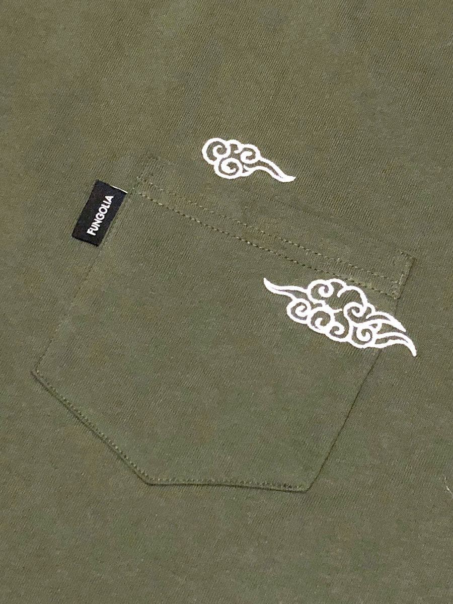 <A 000a40> Cloud Embroidery Pocket Tee - (Army Green)