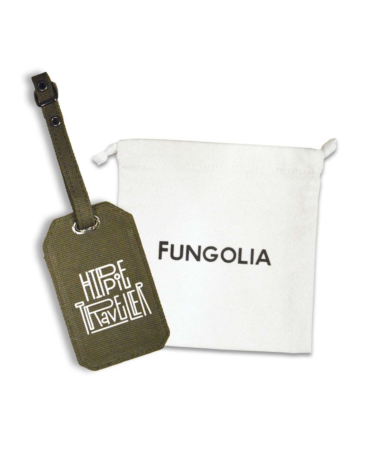 <Ah6> Fungolia Canvas Luggage Tag - Hippie Traveler (Army Green)