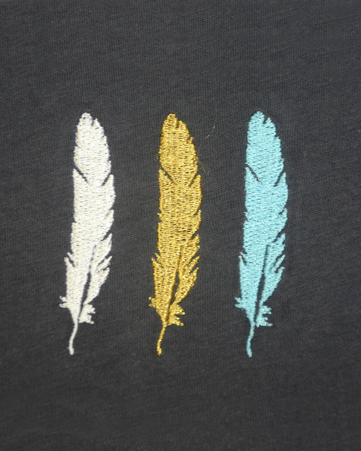 <A 001a01> Fungolia Feather Embroidery Tee (Grey)