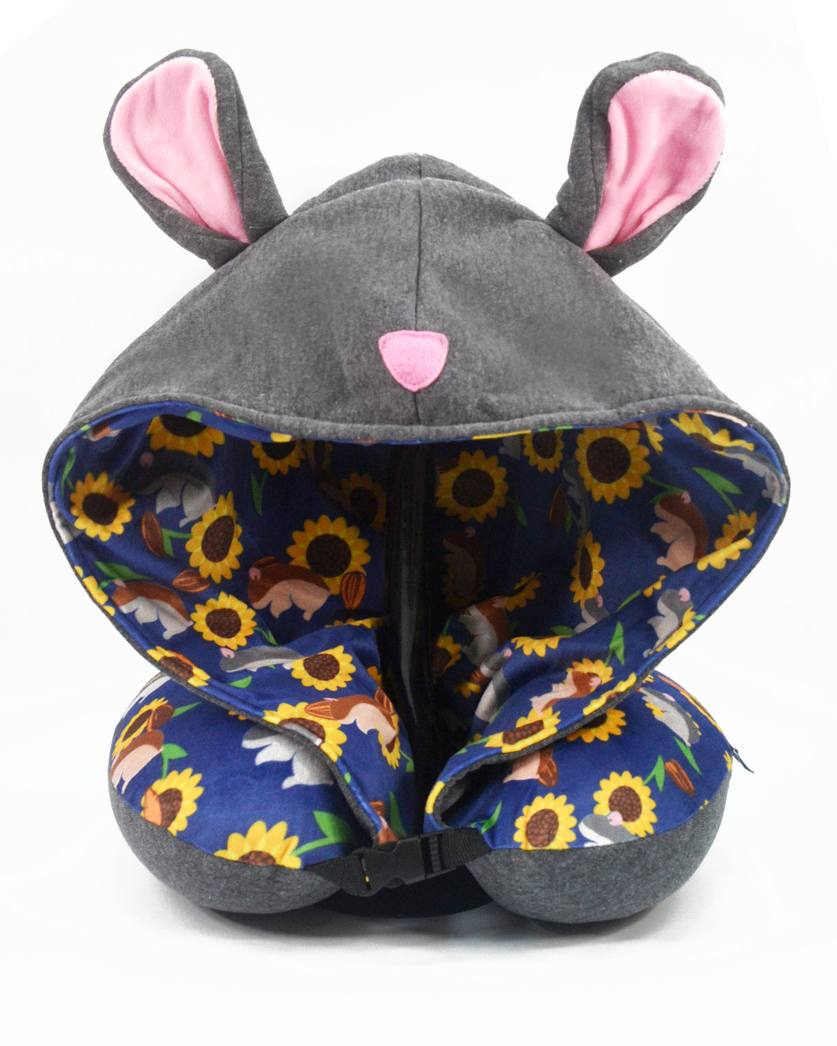 <A 000a52>"Hamster & Sunflower" Memory Foam Travel Hoodie Pillow