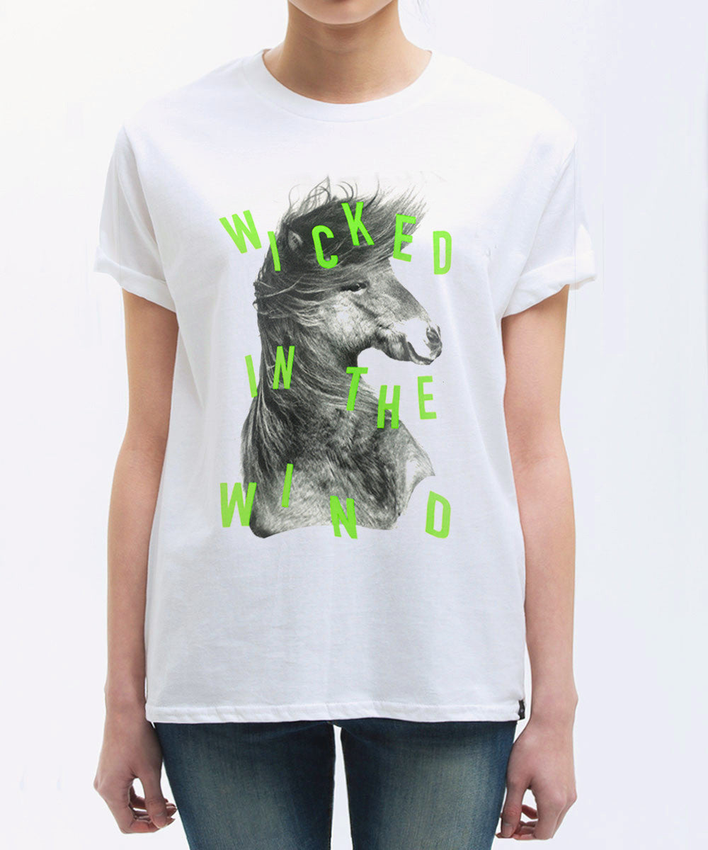 <Aa 004>Wicked horse in the wind Tee - White
