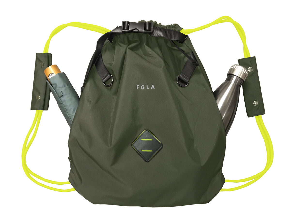 <A 000a001l02> LARGE SIZE Premium drawstring backpack (Green/Yellow)