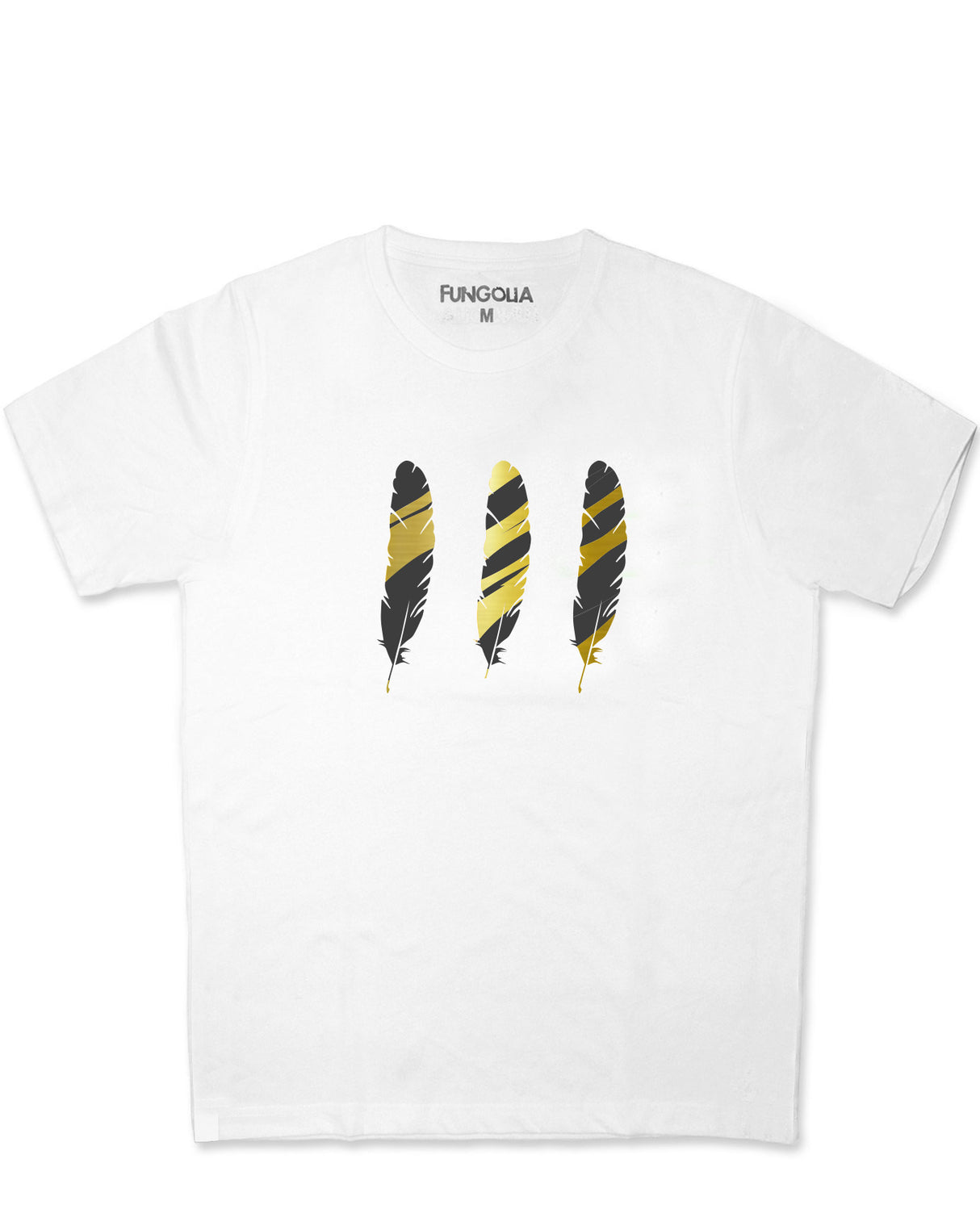 <A 000a003aa> Fungolia 4th Anniversary Large Feather Tee - Gold & Black (White)