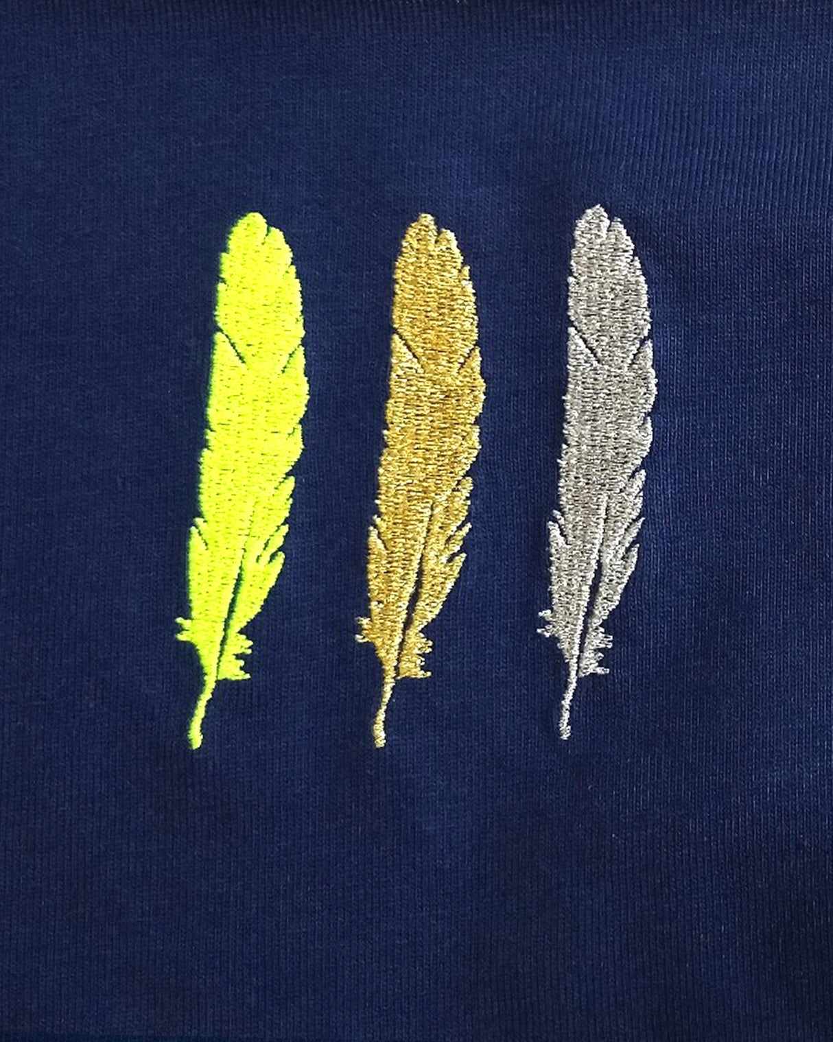 <A 001a02> Fungolia Feather Embroidery Tee (Navy)