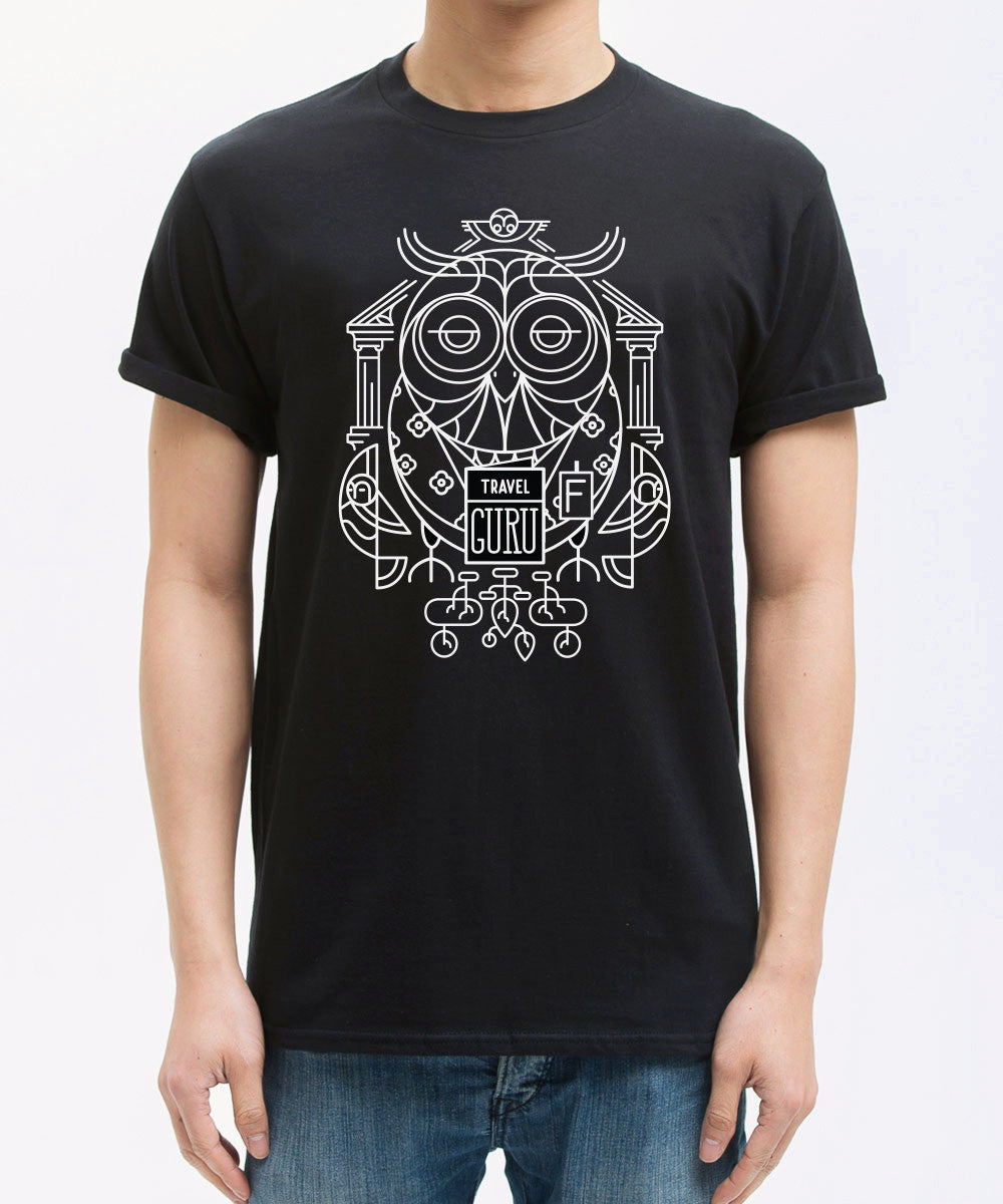 <P021>Travel Animal Tee - The Owl Travel Guru (black)
