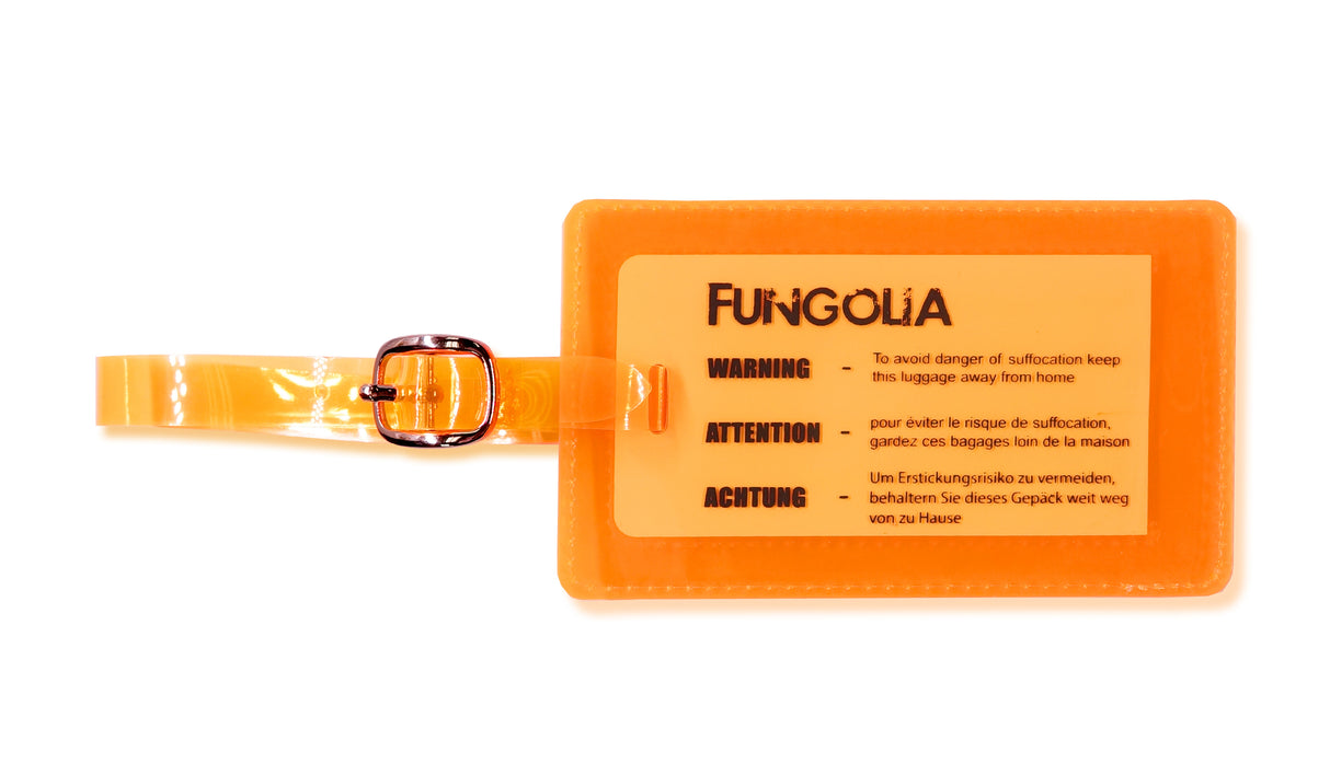 <A 000a001a99b1> Fungolia Premium PVC Neon Luggage Tag - Warning Message