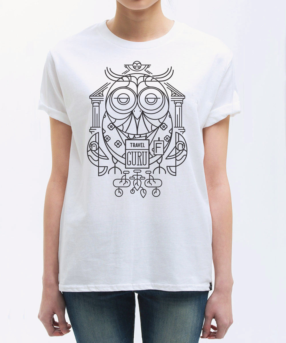 <P020>Travel Animal Tee - The Owl Travel Guru (white)