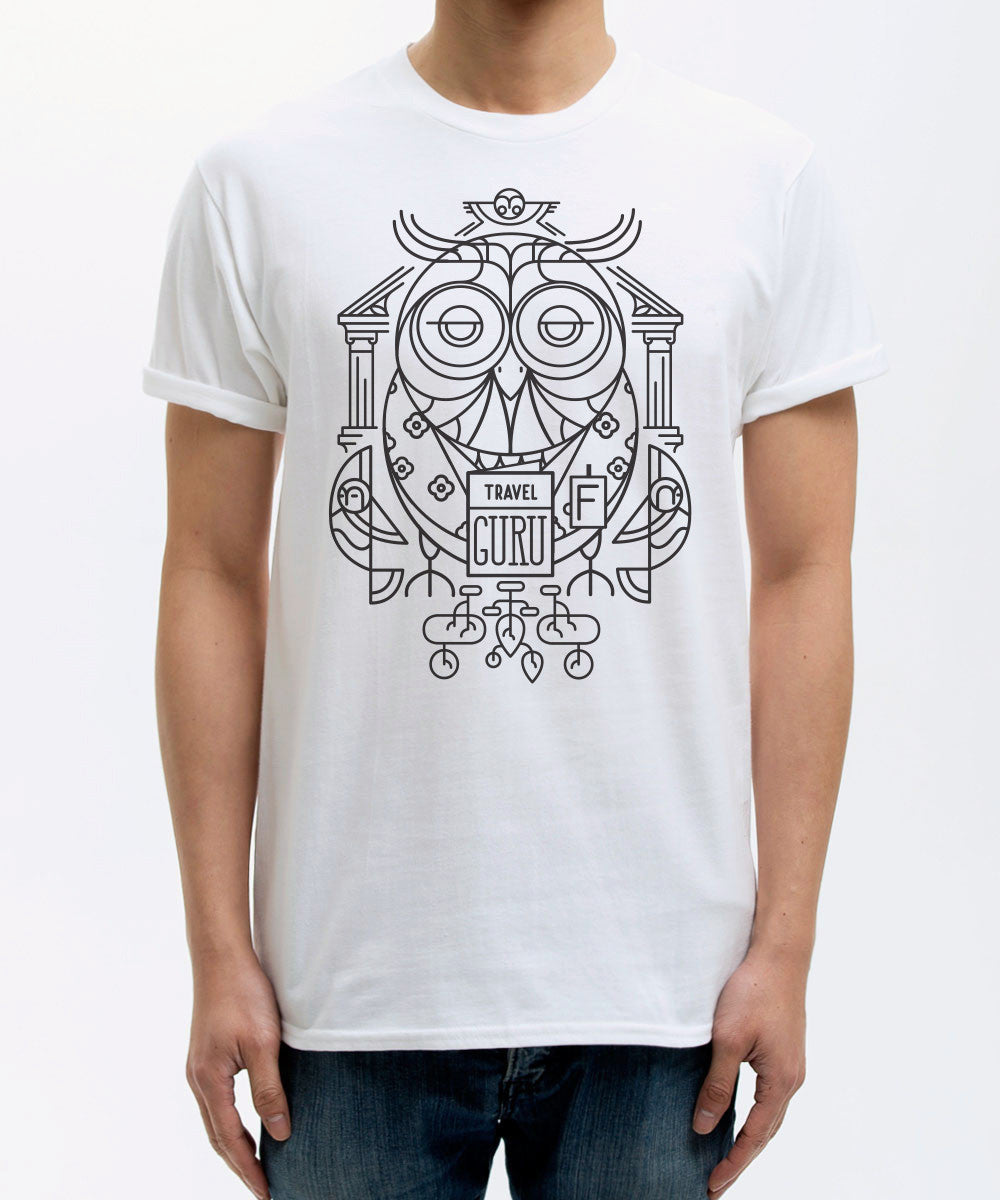 <P020>Travel Animal Tee - The Owl Travel Guru (white)