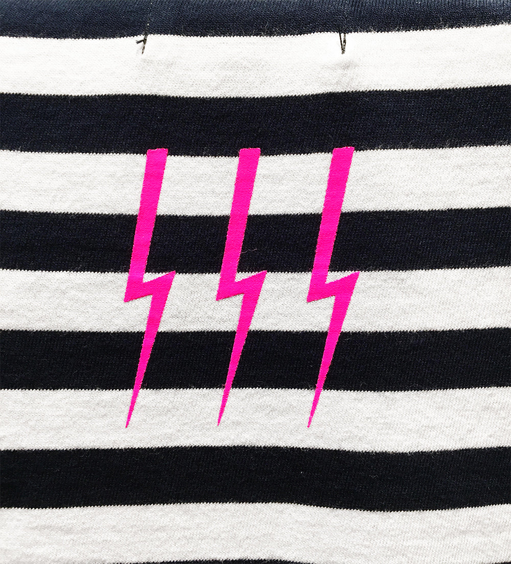 <A 082>FGLA Navy/White Stripe Tee (Neon Pink)