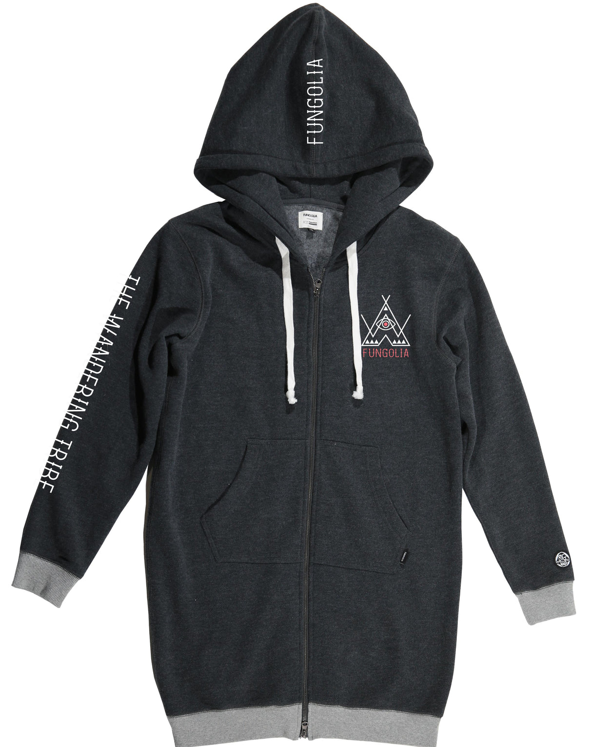 <A 001a74> Fungolia Fleece Long hoodie -The wandering tribe (Charcoal)