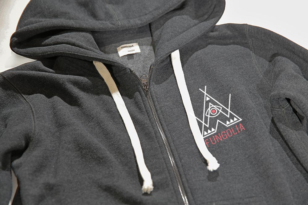 <A 001a74> Fungolia Fleece Long hoodie -The wandering tribe (Charcoal)