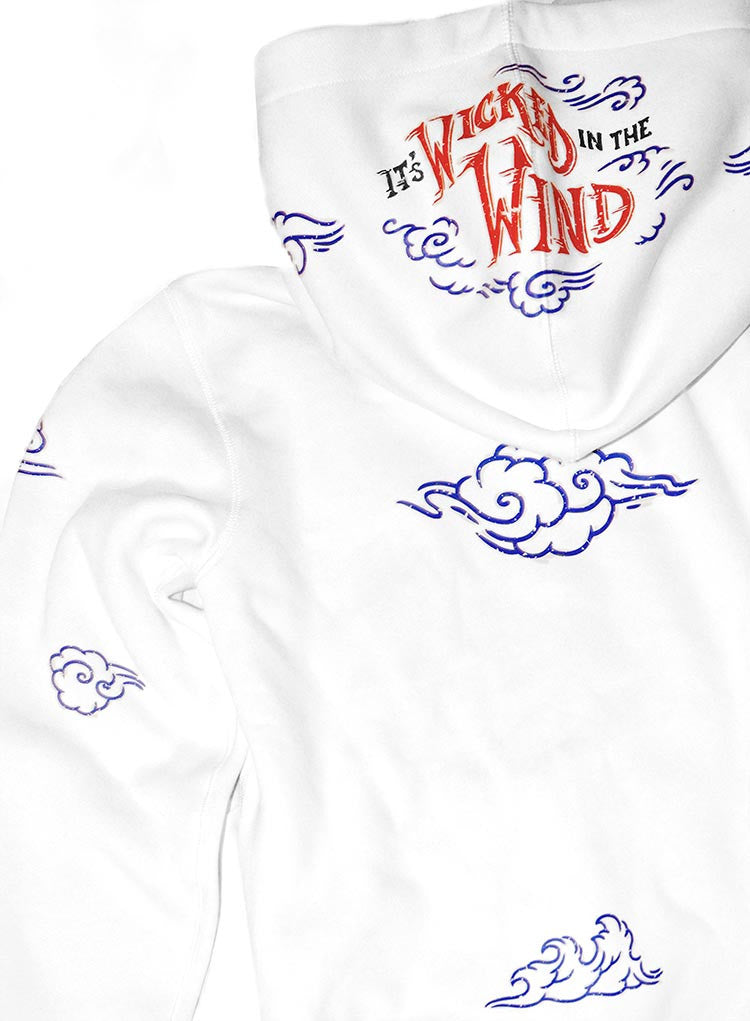 <Ab 001>Fungolia fleece Hoodie - Wicked in the Wind (Red/blue on White)