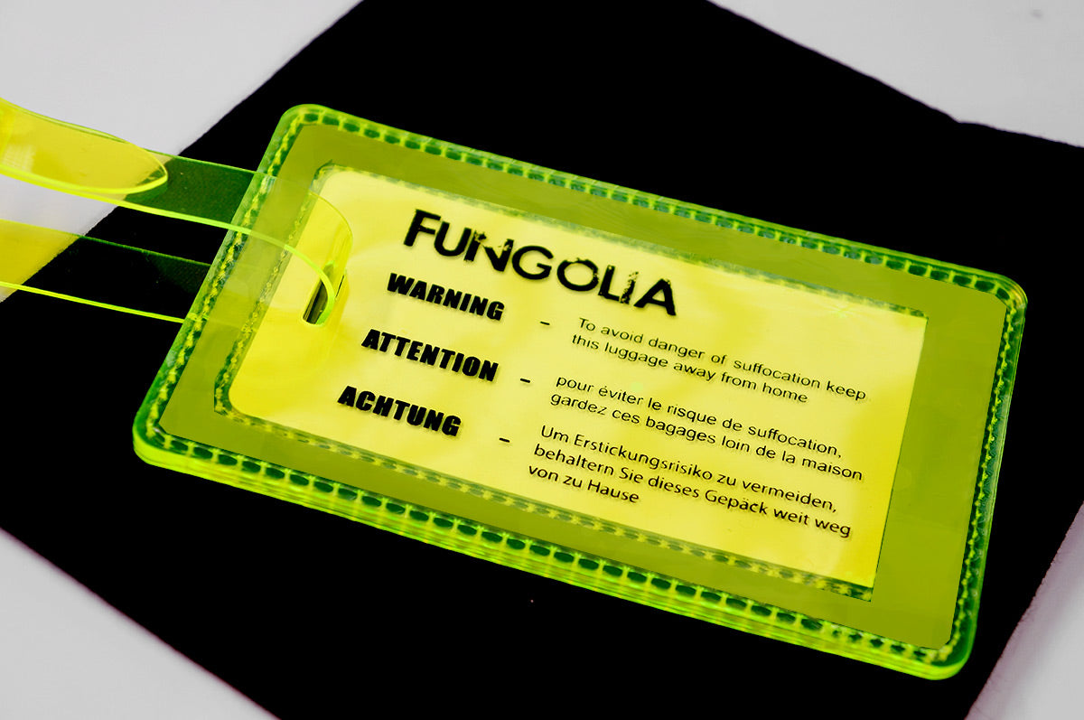 <A 000a001a99b1> Fungolia Premium PVC Neon Luggage Tag - Warning Message