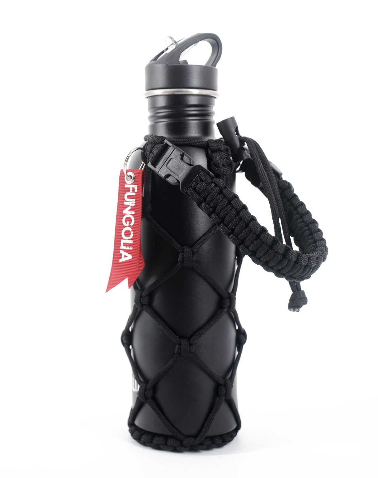 <zzA 000a001y5r2> Fungolia 27 oz non-insulated stainless steel water bottle with paracord holder (Black)