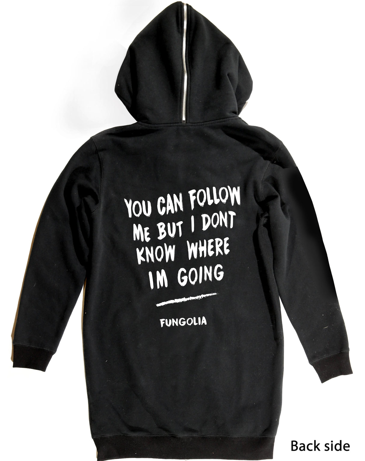 <A 001a71> Fungolia Fleece Long hoodie - Follow Me (black)