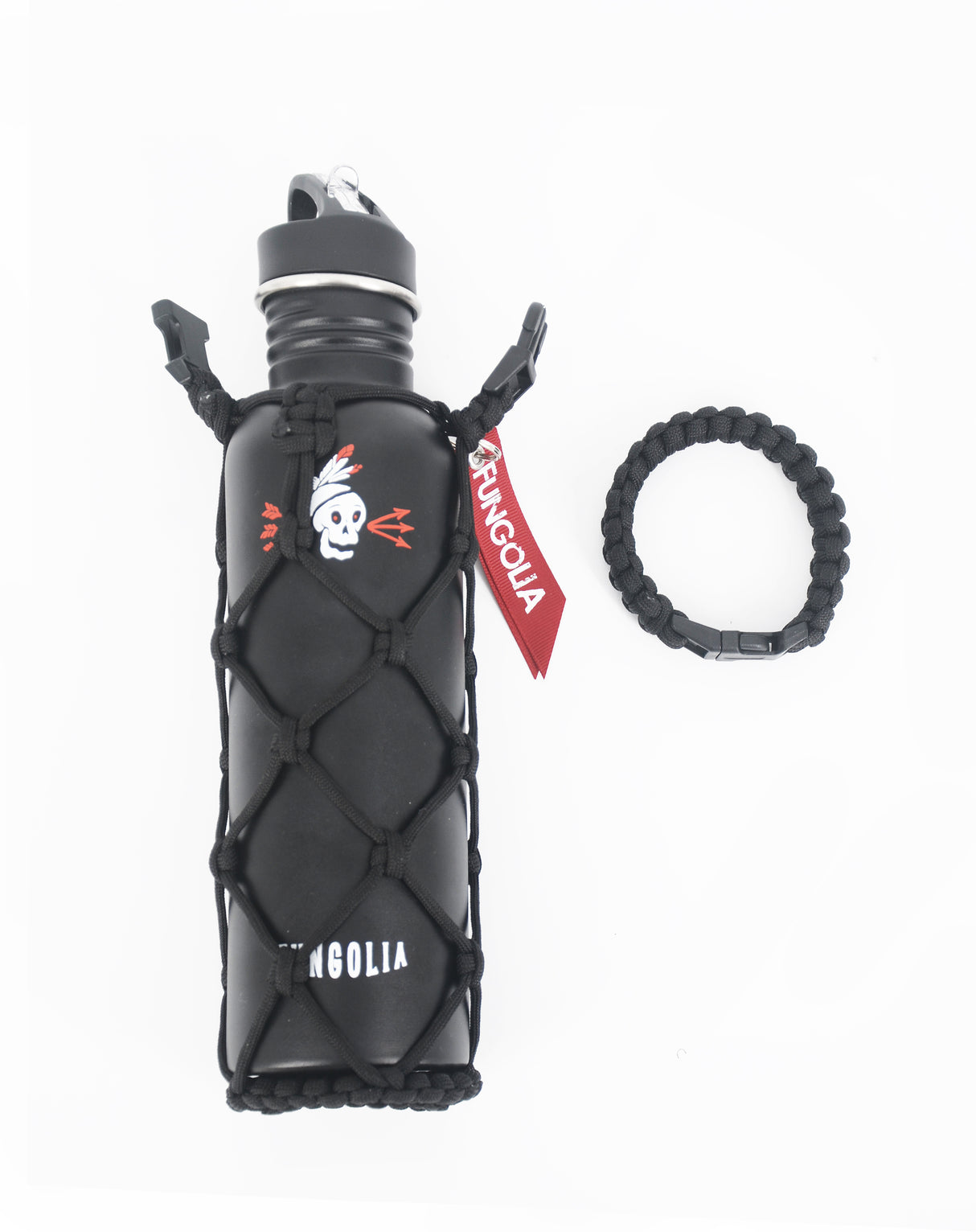 <zzA 000a001y5r2> Fungolia 27 oz non-insulated stainless steel water bottle with paracord holder (Black)