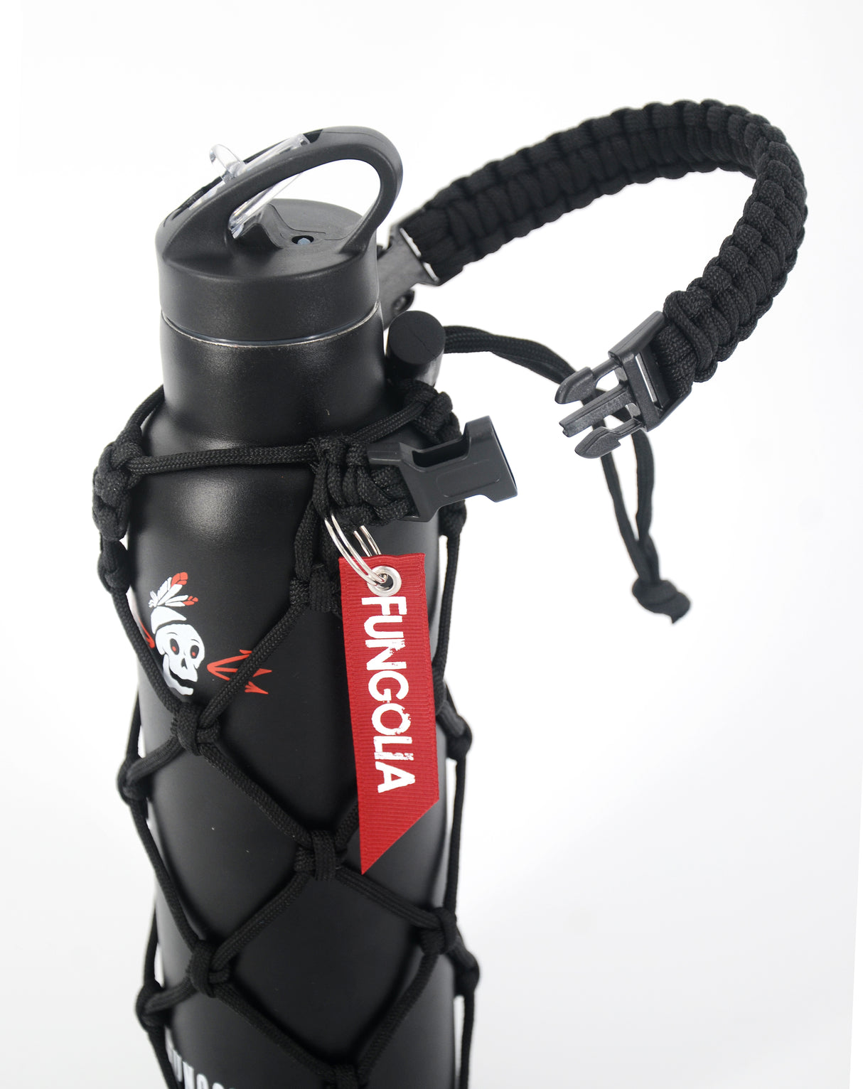 <zzA 000a001y5r1> Fungolia 21 oz double wall insulated stainless steel water bottle with paracord holder (Black)