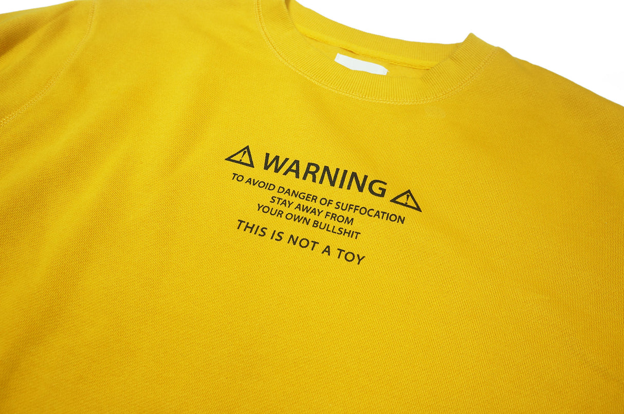 <A 000a001y6a07> Fungolia Fleece Crew Neck Sweatshirt - Warning (Mustard Yellow)