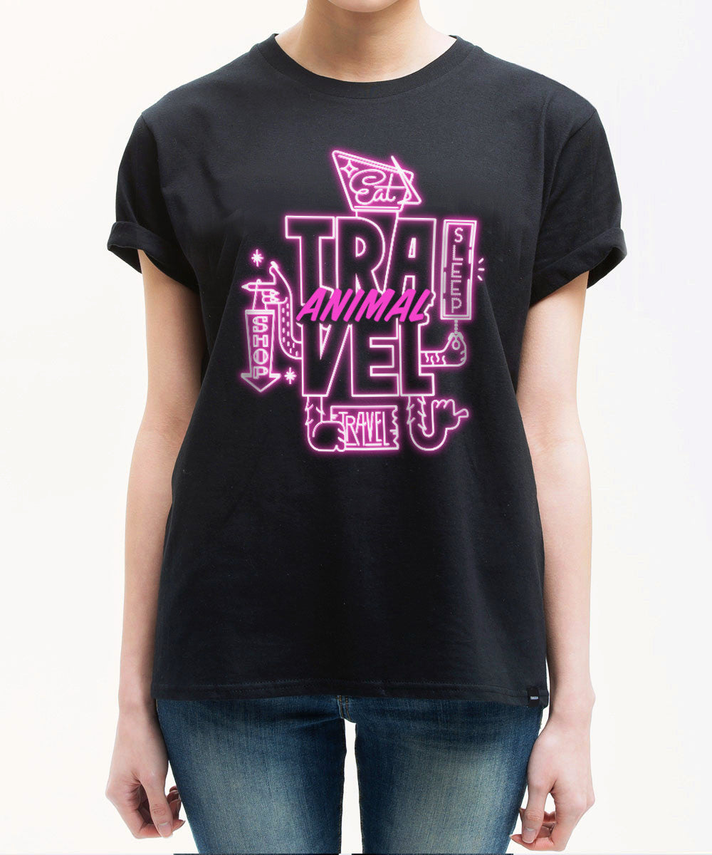 <Q001>Travel Animal x Seven Miles Tee (black)