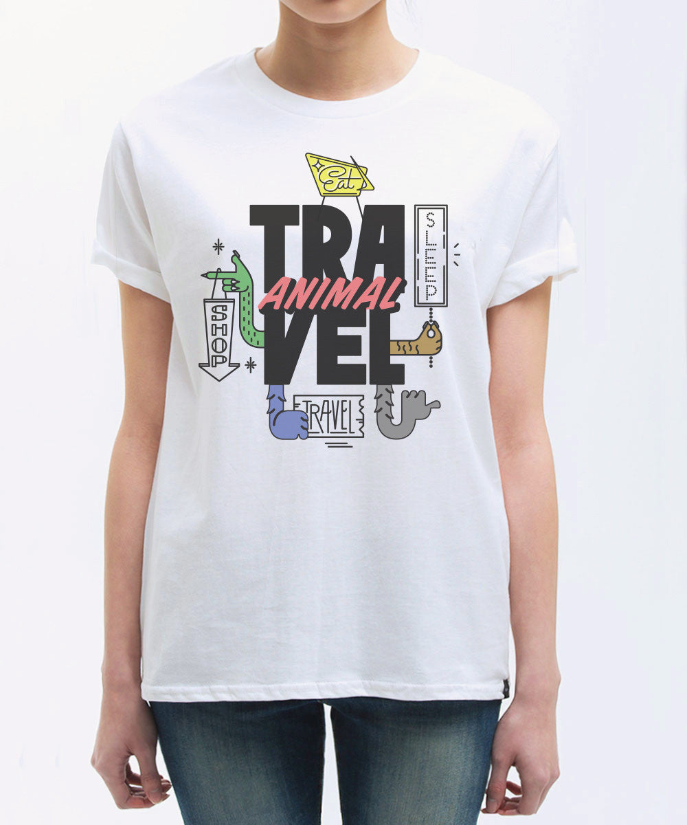 <Q002>Travel Animal x Seven Miles Tee (White)