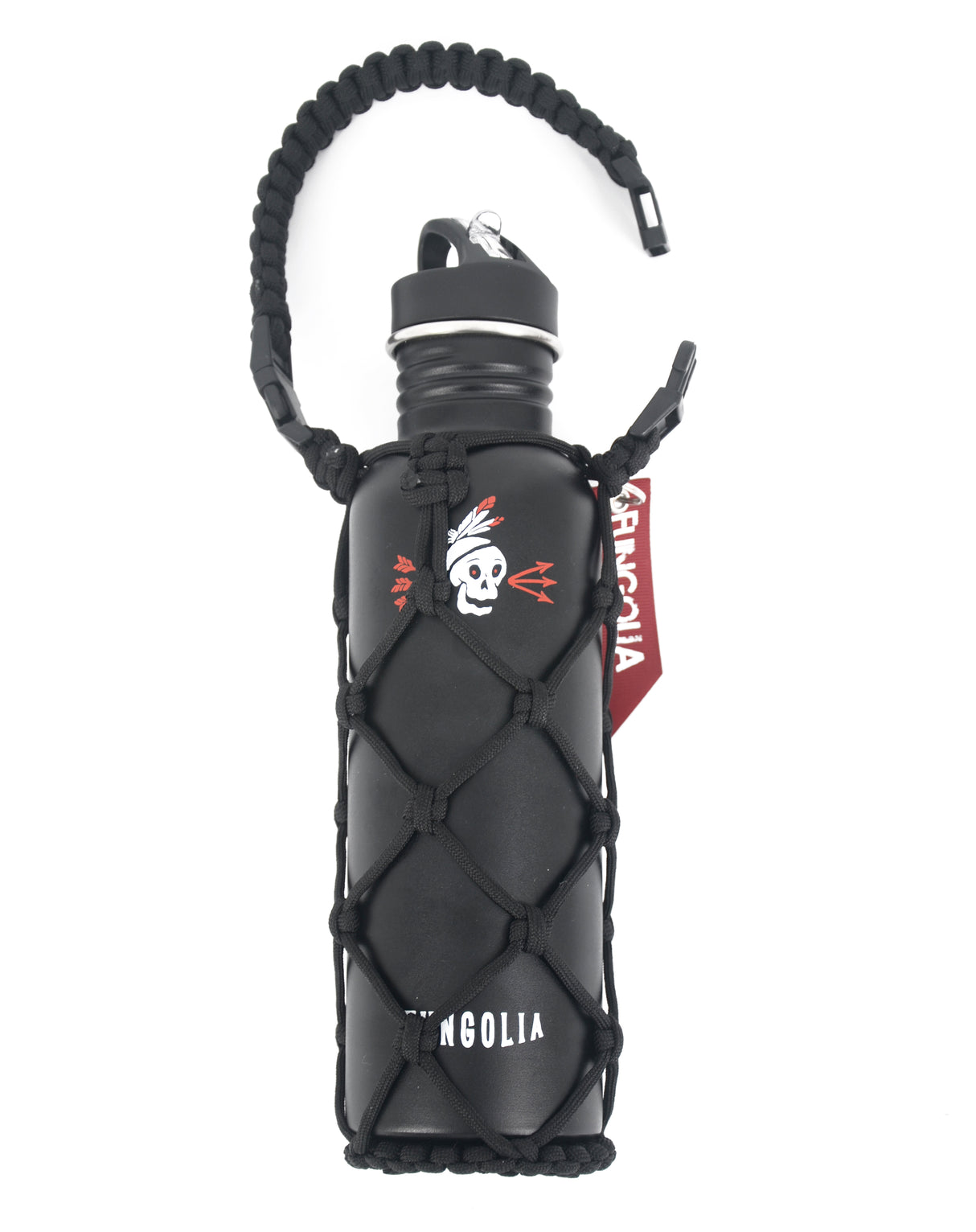 <zzA 000a001y5r2> Fungolia 27 oz non-insulated stainless steel water bottle with paracord holder (Black)