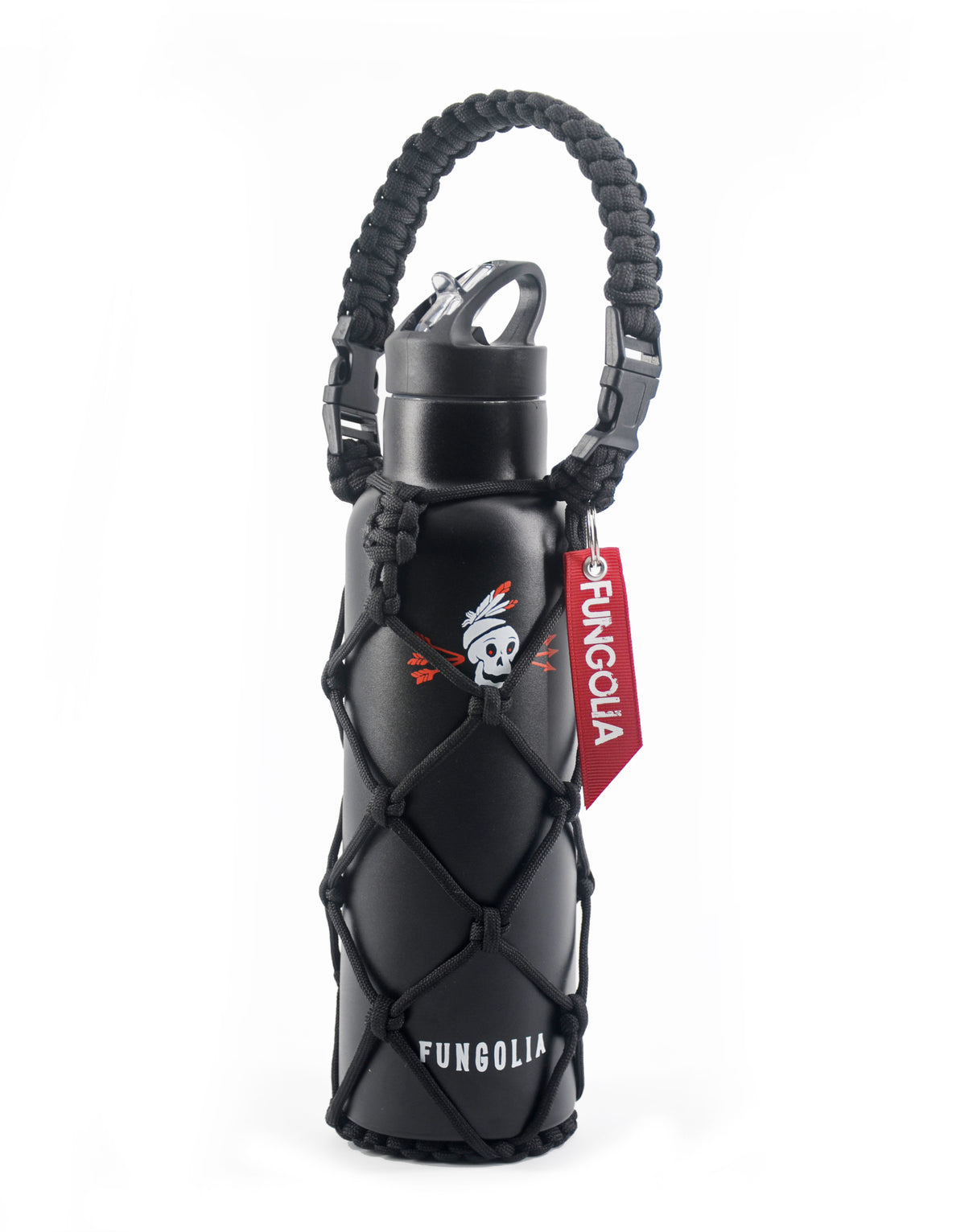 <zzA 000a001y5r1> Fungolia 21 oz double wall insulated stainless steel water bottle with paracord holder (Black)