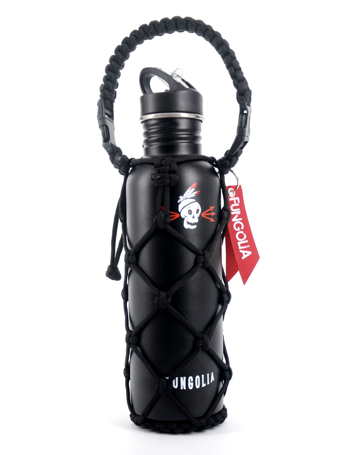 <zzA 000a001y5r2> Fungolia 27 oz non-insulated stainless steel water bottle with paracord holder (Black)