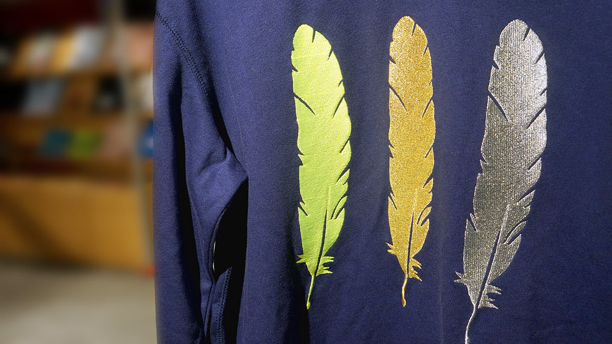 <A 000a001y6e>Embroidered WBF Large Feathers Crew Neck Sweater - French Terry (Navy)