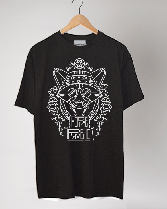 <P023>Travel Animal Tee - The Hippie Fox (black)