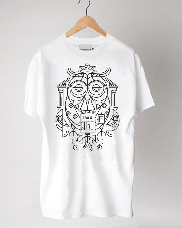 <P020>Travel Animal Tee - The Owl Travel Guru (white)