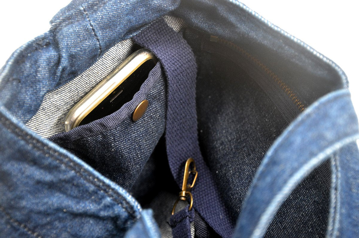 <a 002i1>Fungolia 2-in-1 Denim tote bag - 17" Large size