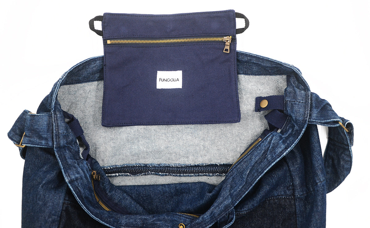 <a 002i1>Fungolia 2-in-1 Denim tote bag - 17" Large size