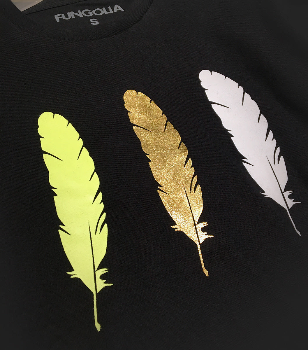 <A 001a08> Fungolia WBF Large Feather Tee (Black)